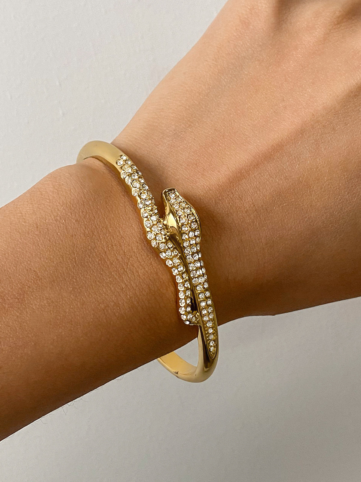 Snake Design Rhinestone Cuff Bangle Adjustable Elegant Bracelet