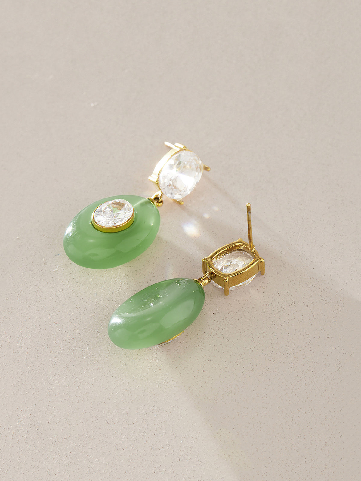 Double Crystal Oval Drop Earrings with Elegant Sterling Silver Hooks