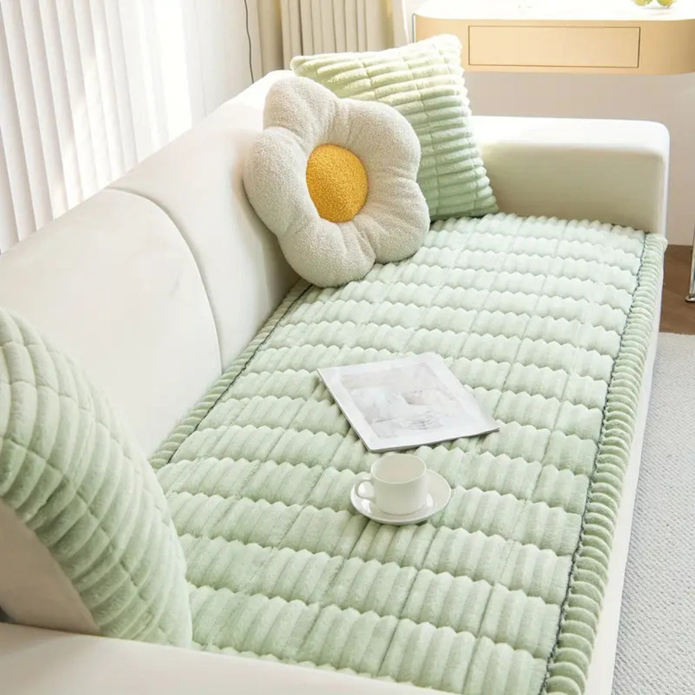 koadclo | Plush Pleated Edges Sofa Cover – Soft Stretch Couch Protector for Living Room