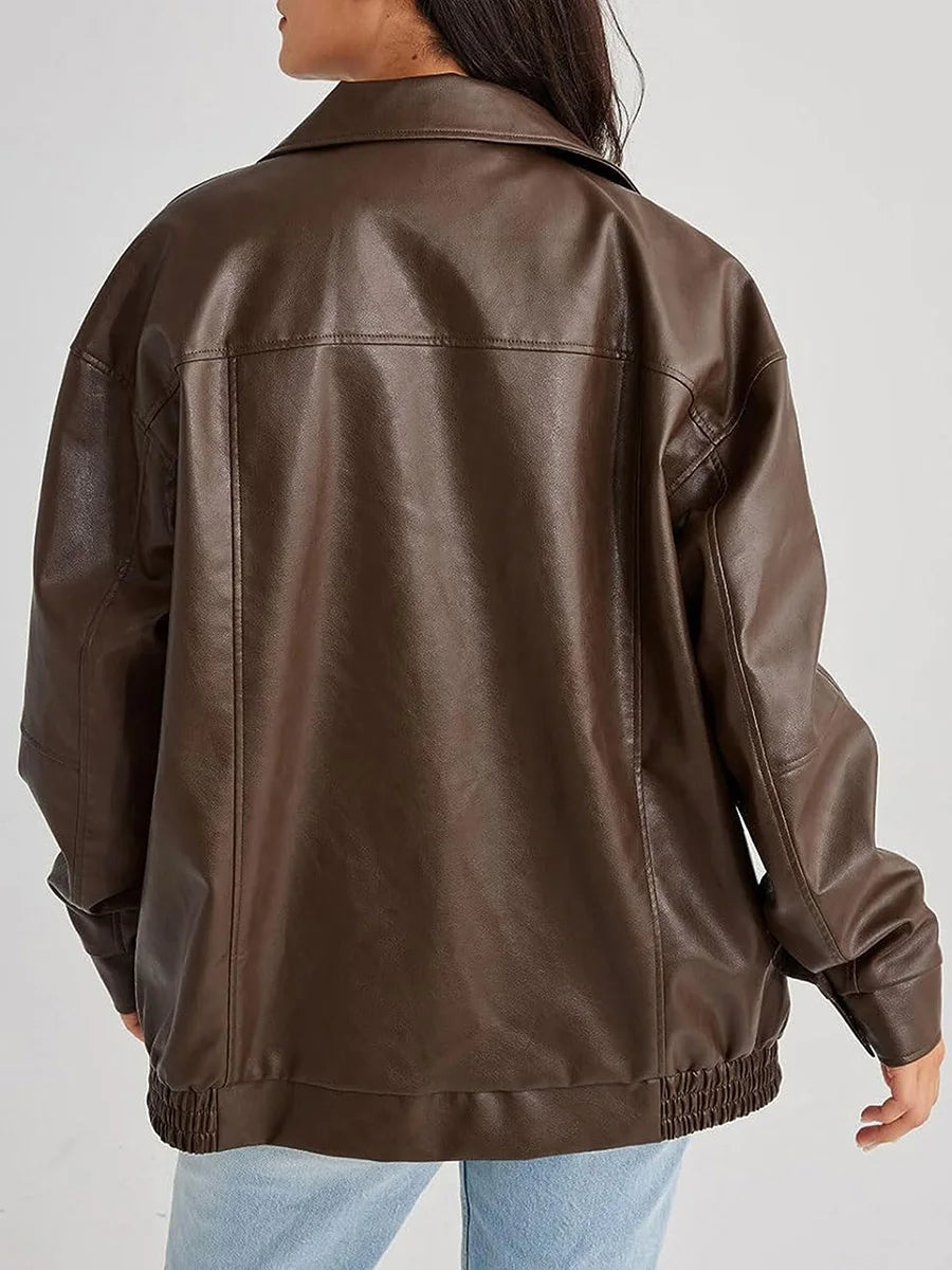 Zoiey | Women’s Oversized Leather Bomber Jacket