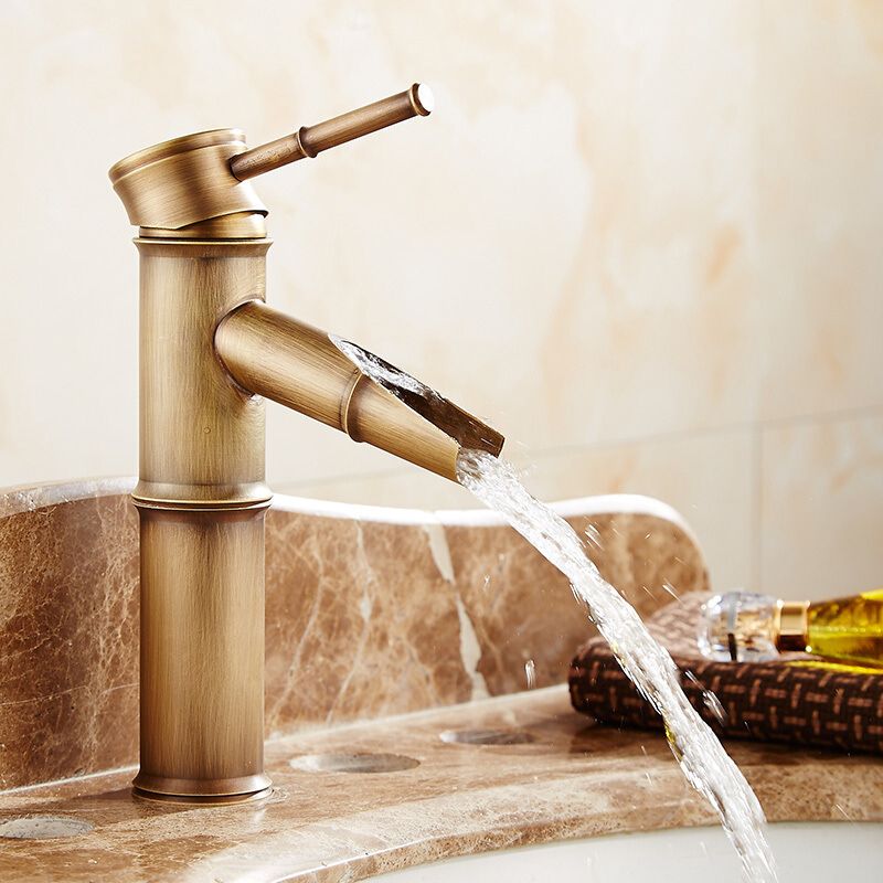 Koadclo | Farmhouse Brass Bathroom Faucet - Single Hole with Lever Handle
