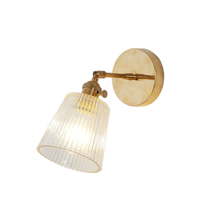 Koadclo | Ribbed Glass Wall Lamp – Industrial Brass Cone Light Fixture for Living Room