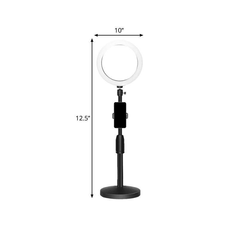 Koadclo | Minimalist Circular Makeup Lamp – USB LED Fill Light with Metal Phone Holder, Black