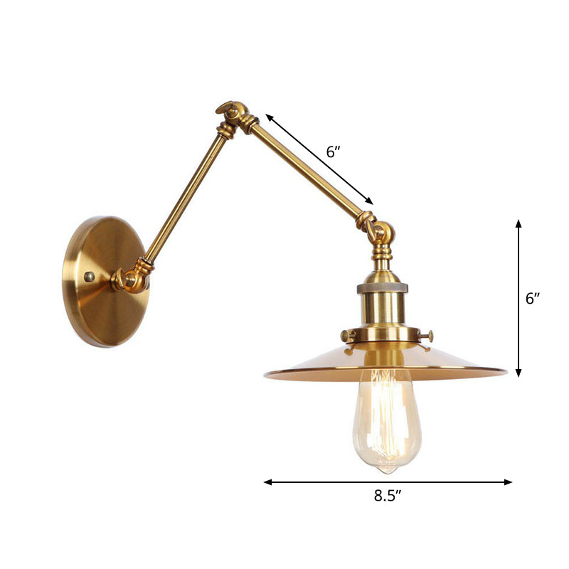 koadclo | Iron Brass Wall Lighting – Antique Swing Arm Wall Lamp with Scalloped/Horn/Cone Shade (6" / 8" Width)