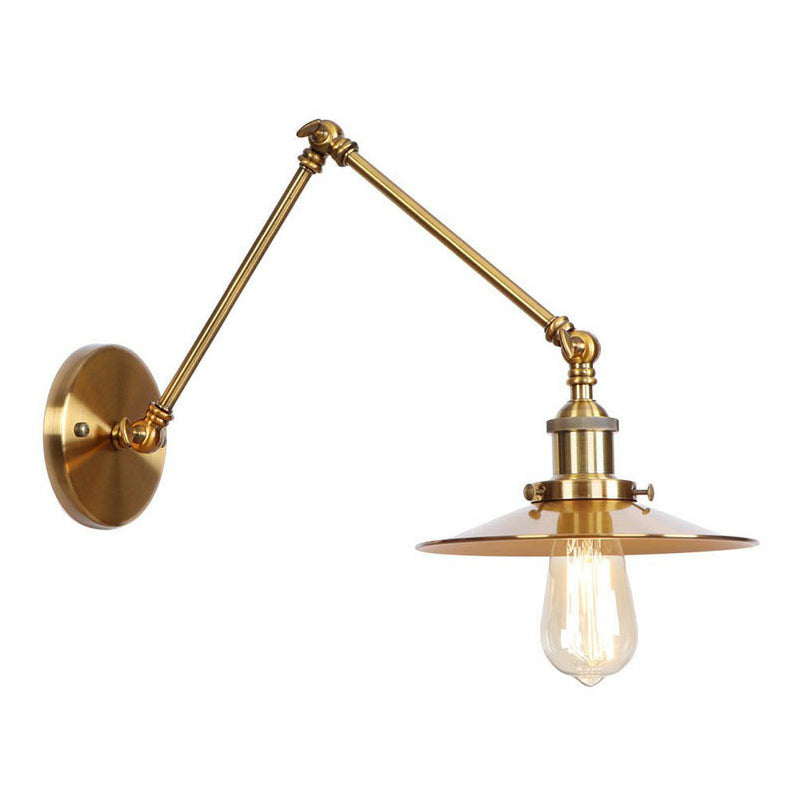 koadclo | Iron Brass Wall Lighting – Antique Swing Arm Wall Lamp with Scalloped/Horn/Cone Shade (6" / 8" Width)