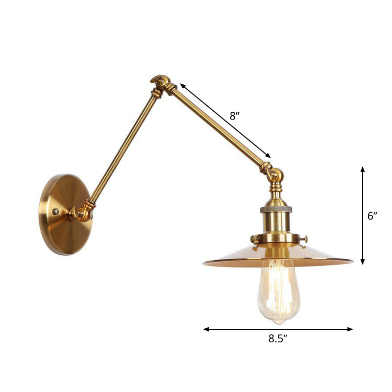koadclo | Iron Brass Wall Lighting – Antique Swing Arm Wall Lamp with Scalloped/Horn/Cone Shade (6" / 8" Width)