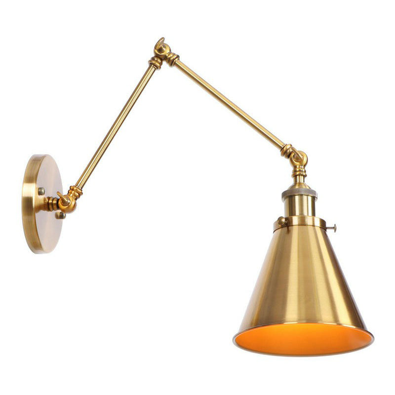 koadclo | Iron Brass Wall Lighting – Antique Swing Arm Wall Lamp with Scalloped/Horn/Cone Shade (6" / 8" Width)