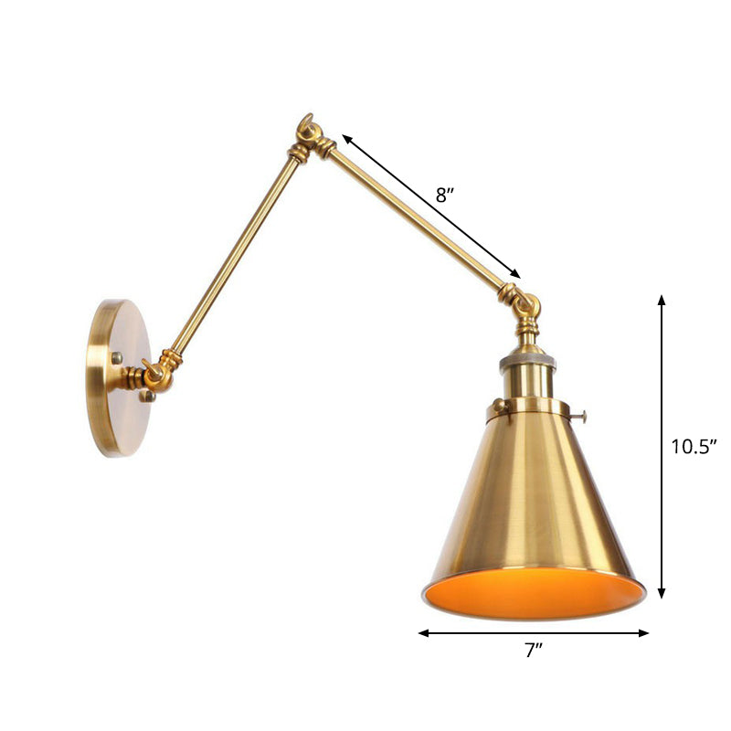 koadclo | Iron Brass Wall Lighting – Antique Swing Arm Wall Lamp with Scalloped/Horn/Cone Shade (6" / 8" Width)