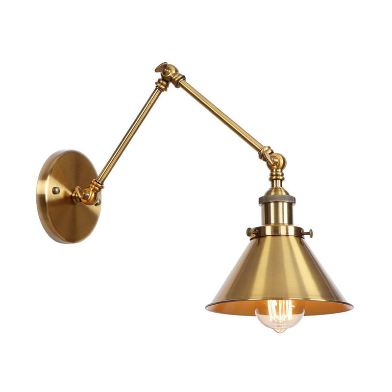 koadclo | Iron Brass Wall Lighting – Antique Swing Arm Wall Lamp with Scalloped/Horn/Cone Shade (6" / 8" Width)