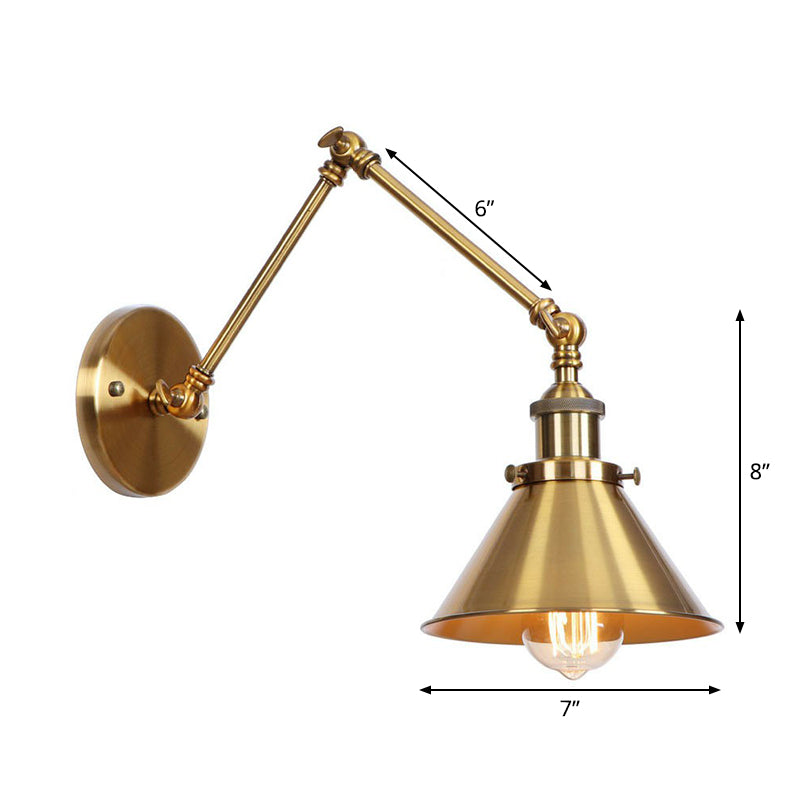 koadclo | Iron Brass Wall Lighting – Antique Swing Arm Wall Lamp with Scalloped/Horn/Cone Shade (6" / 8" Width)