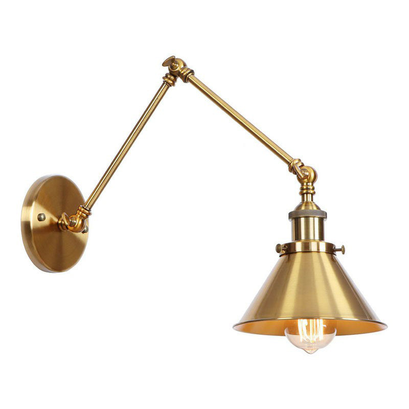 koadclo | Iron Brass Wall Lighting – Antique Swing Arm Wall Lamp with Scalloped/Horn/Cone Shade (6" / 8" Width)