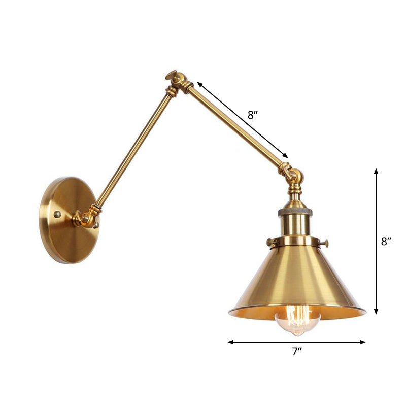 koadclo | Iron Brass Wall Lighting – Antique Swing Arm Wall Lamp with Scalloped/Horn/Cone Shade (6" / 8" Width)