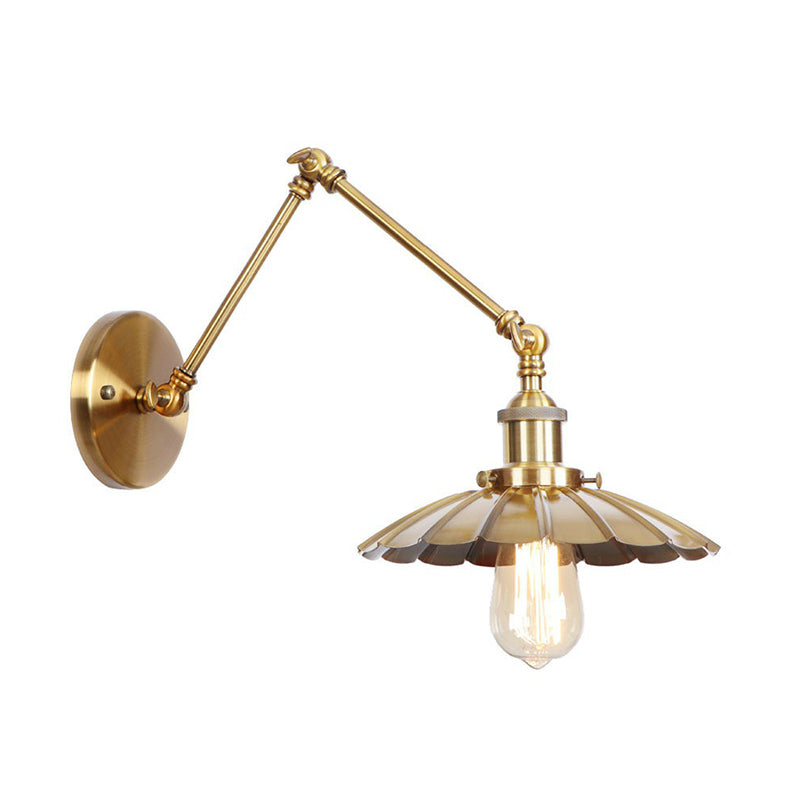 koadclo | Iron Brass Wall Lighting – Antique Swing Arm Wall Lamp with Scalloped/Horn/Cone Shade (6" / 8" Width)