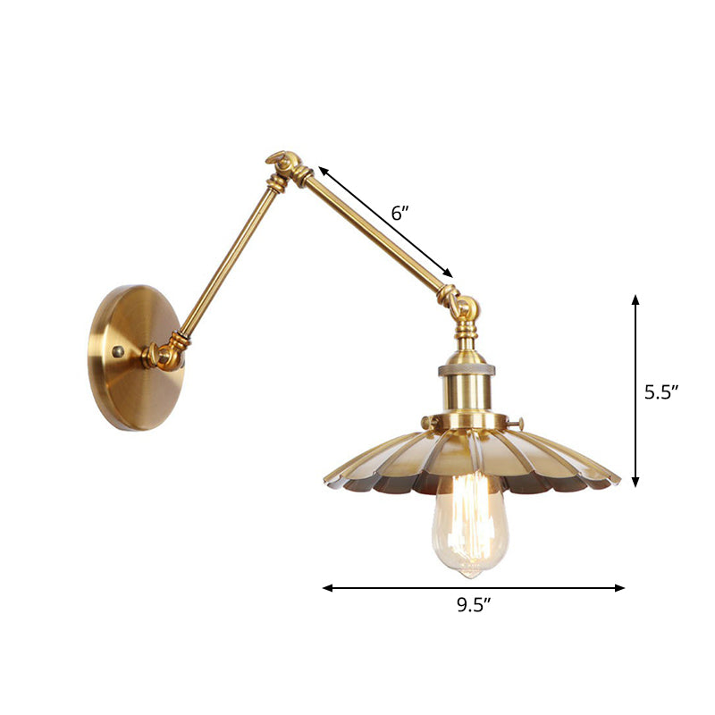 koadclo | Iron Brass Wall Lighting – Antique Swing Arm Wall Lamp with Scalloped/Horn/Cone Shade (6" / 8" Width)