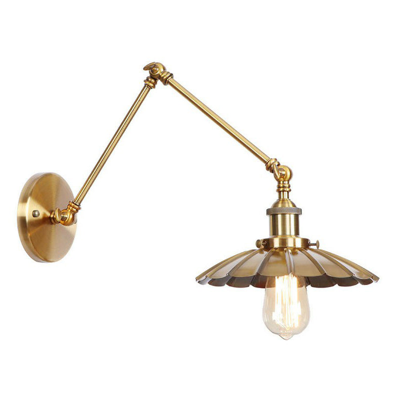koadclo | Iron Brass Wall Lighting – Antique Swing Arm Wall Lamp with Scalloped/Horn/Cone Shade (6" / 8" Width)