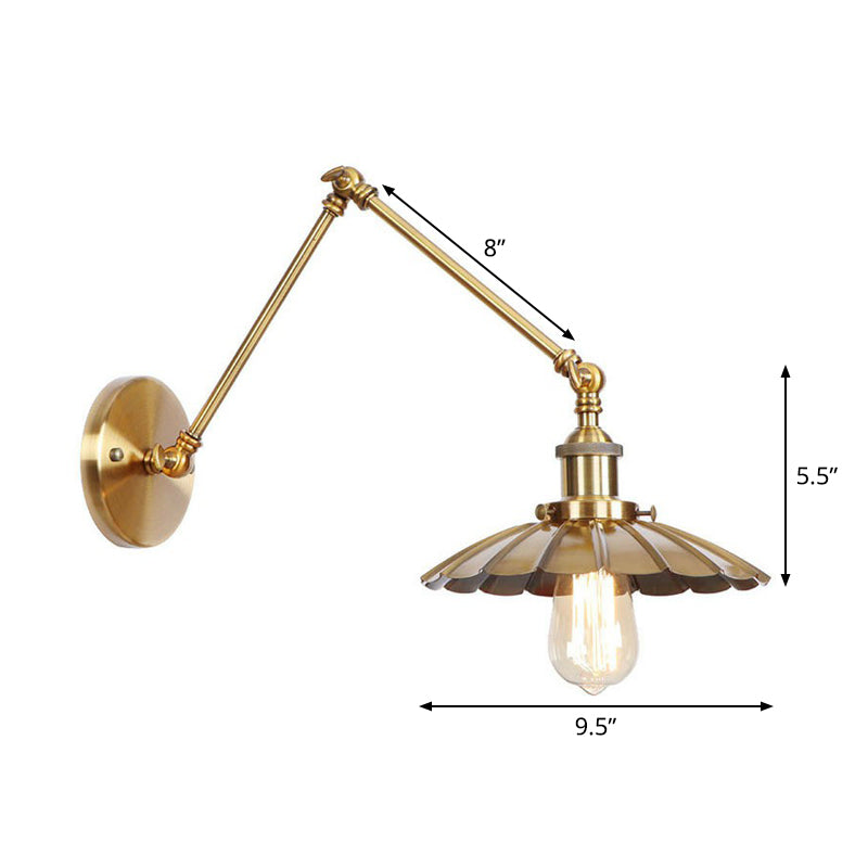 koadclo | Iron Brass Wall Lighting – Antique Swing Arm Wall Lamp with Scalloped/Horn/Cone Shade (6" / 8" Width)