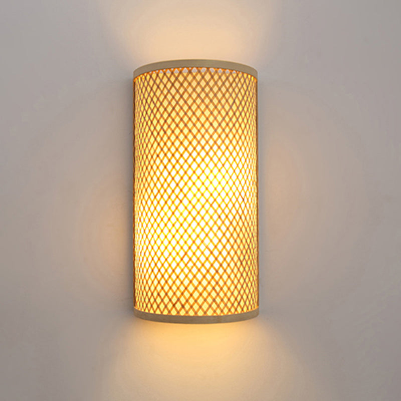 Koadclo | Half-Cylindrical Flush Mount Wall Lamp - Minimalist Bamboo Hallway Light in Beige