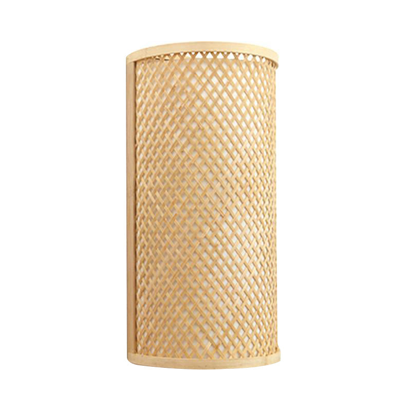 Koadclo | Half-Cylindrical Flush Mount Wall Lamp - Minimalist Bamboo Hallway Light in Beige