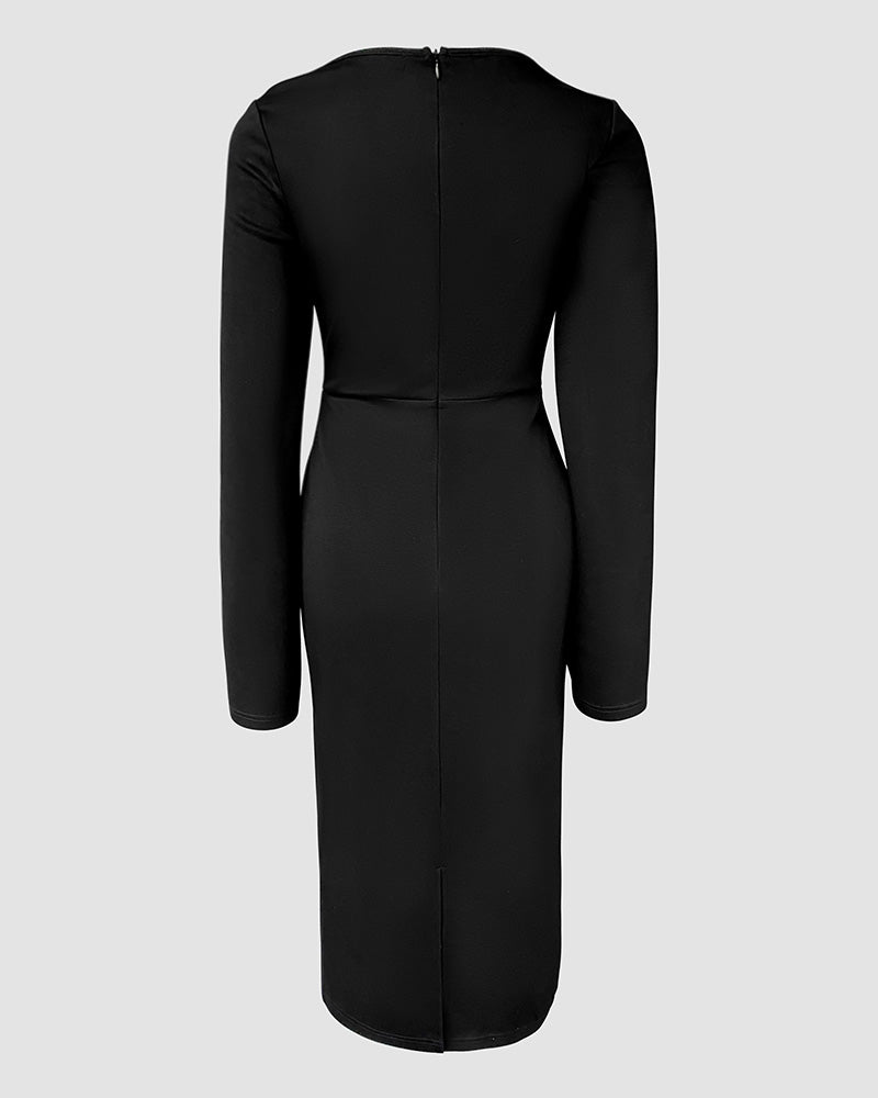 Asymmetrical Lace Dress with Split Sleeves and Back Zipper