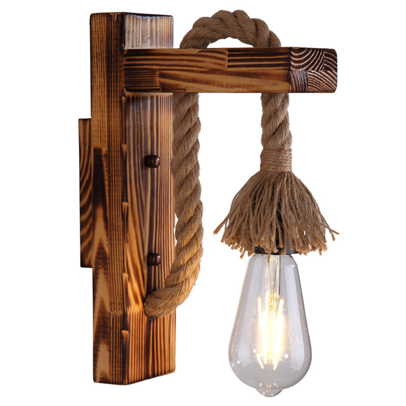Koadclo | Wood Wall Mounted Light – Industrial Brown Rectangular Rope Light Fixture