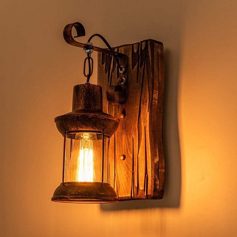 Koadclo | Industrial Lantern Wall Mount Light - Iron with Clear Glass Shade