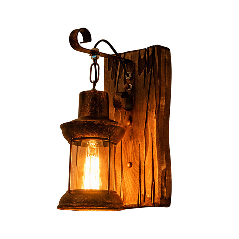 Koadclo | Industrial Lantern Wall Mount Light - Iron with Clear Glass Shade