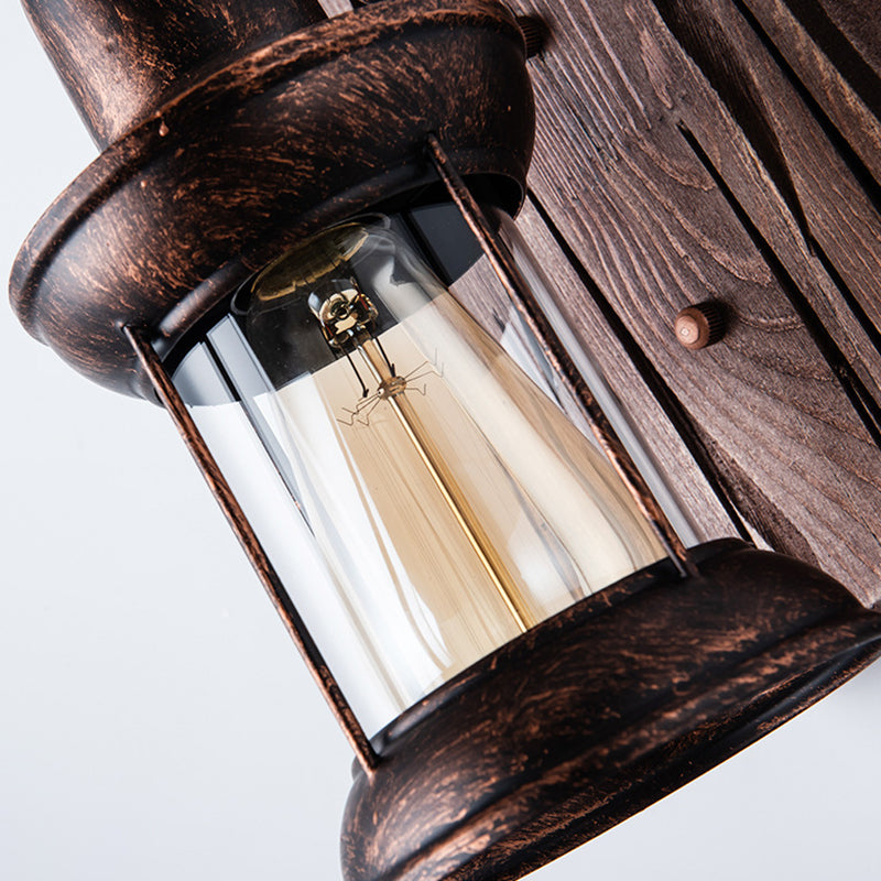 Koadclo | Industrial Lantern Wall Mount Light - Iron with Clear Glass Shade