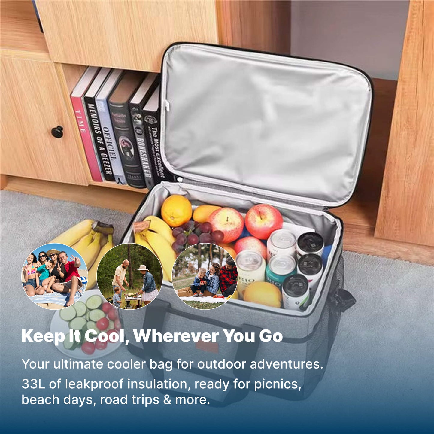 koadclo | 33L Waterproof Cooler Bag – Insulated, Spacious & Ideal for Picnics, Beach Days, Hiking, and Outdoor Activities