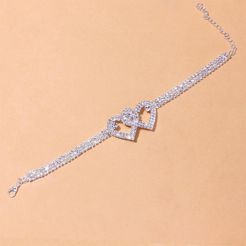 Koadclo | Fashion Rhinestone Double Heart Anklet