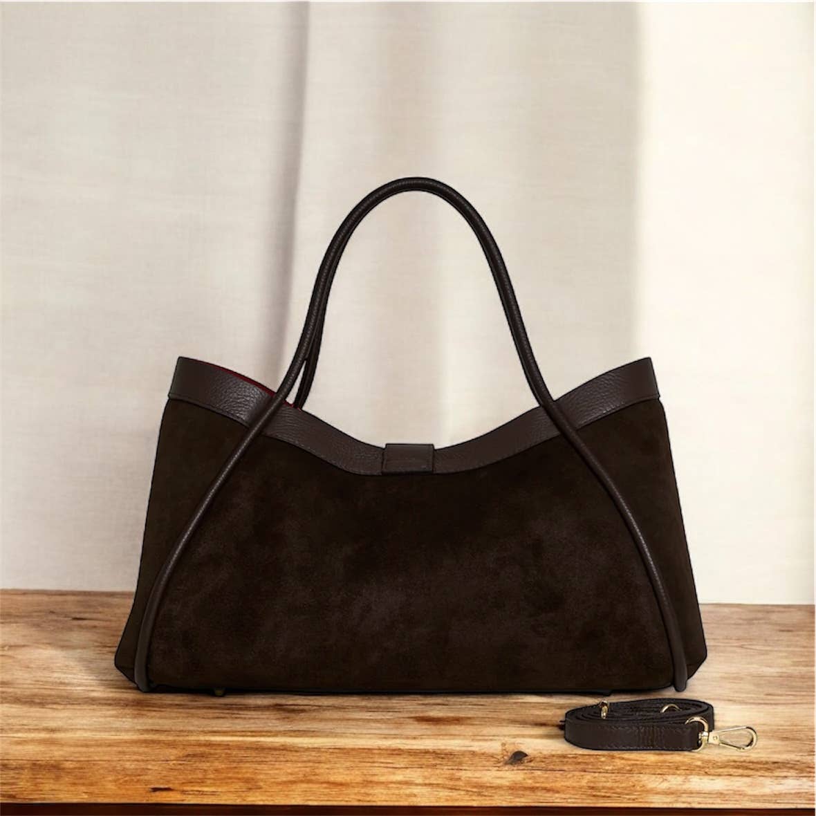 Koadclo|Genuine Suede and Togo Leather Bag, Made in Italy with Strap