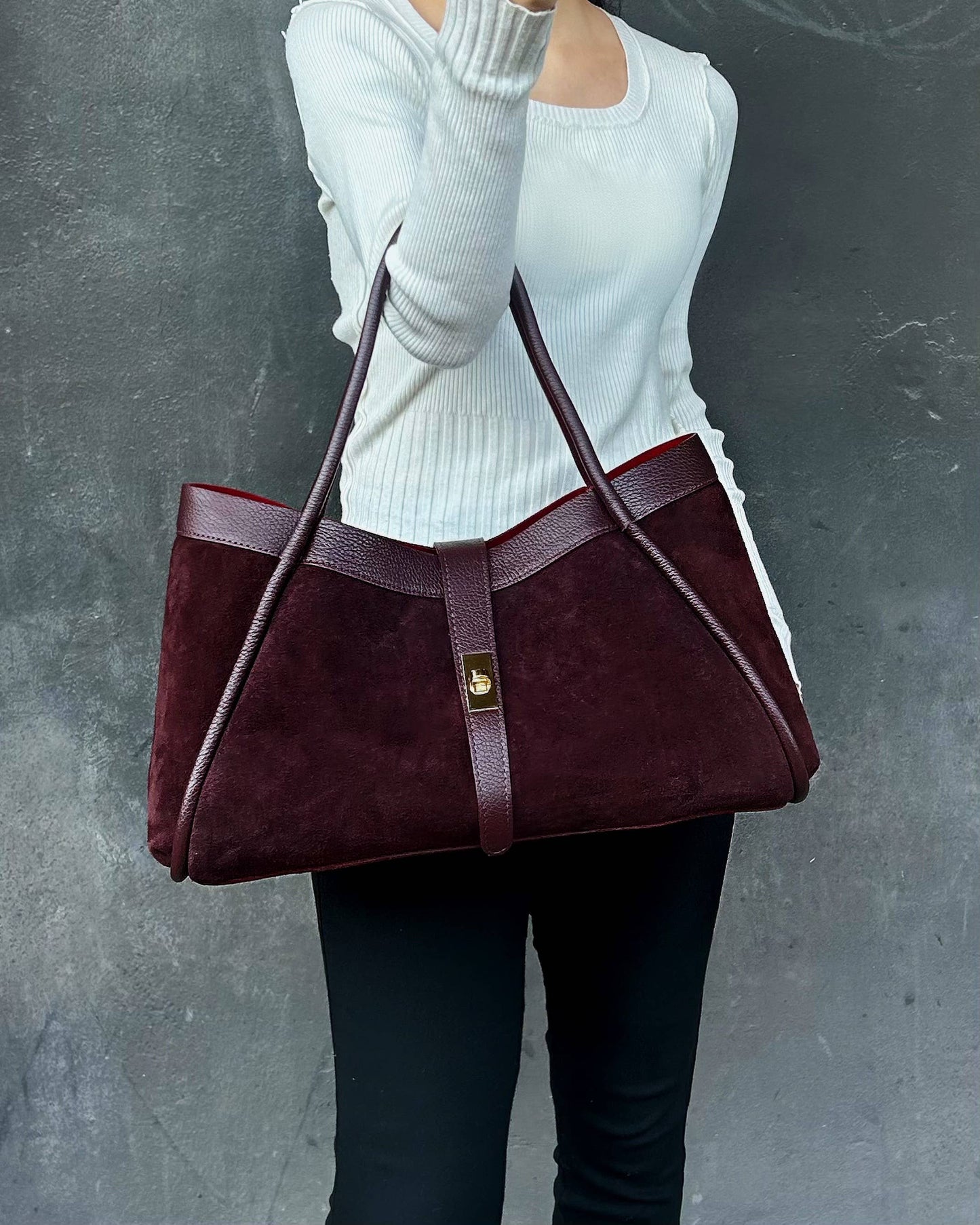 Koadclo|Genuine Suede and Togo Leather Bag, Made in Italy with Strap
