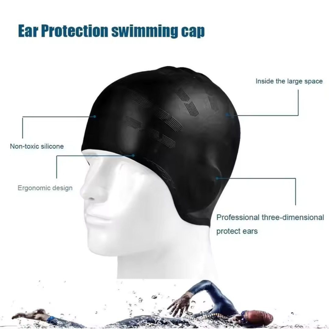 Koadclo | HydroFit – Silicone Swim Cap with Ear Protection – Reusable Waterproof Swimming Cap