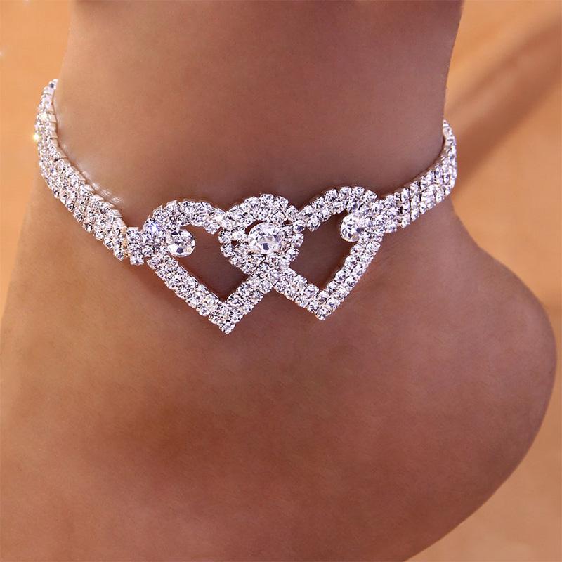 Koadclo | Fashion Rhinestone Double Heart Anklet