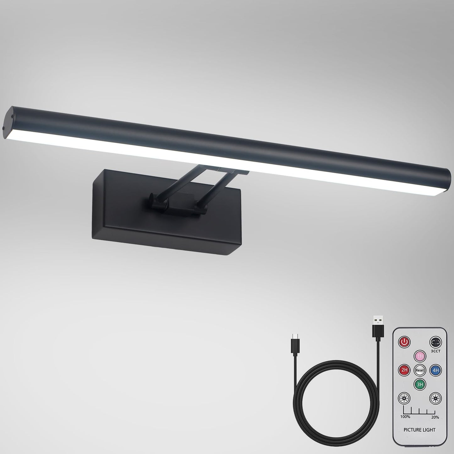 Koadclo | Picture Light – 13.5" Art Lighting, Battery Operated with Remote & 3CCT, Black