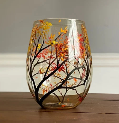 koadclo | Hand Painted Four Seasons Tree Wine Glasses – Unique Art Crystal Stemware Set