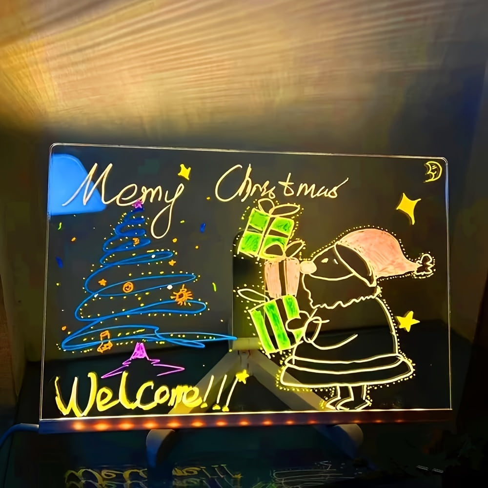 Koadclo | USB LED Noteboard with 12 Colored Pens - Bright Message Board for Office & Home