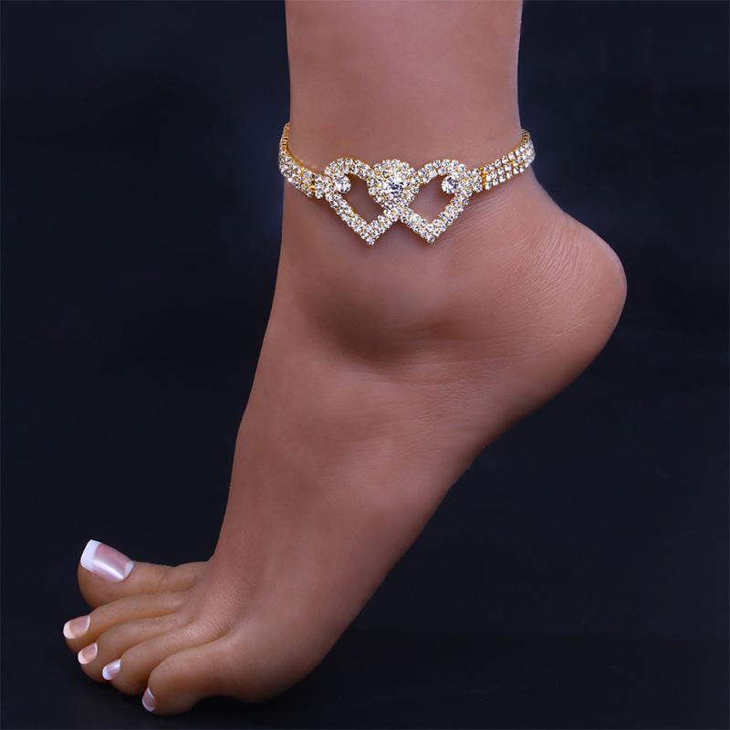 Koadclo | Fashion Rhinestone Double Heart Anklet