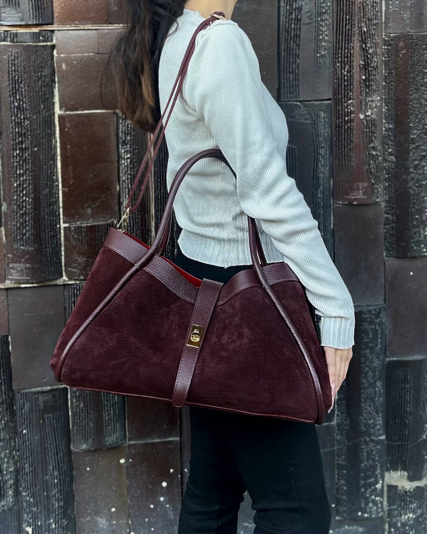 Koadclo|Genuine Suede and Togo Leather Bag, Made in Italy with Strap