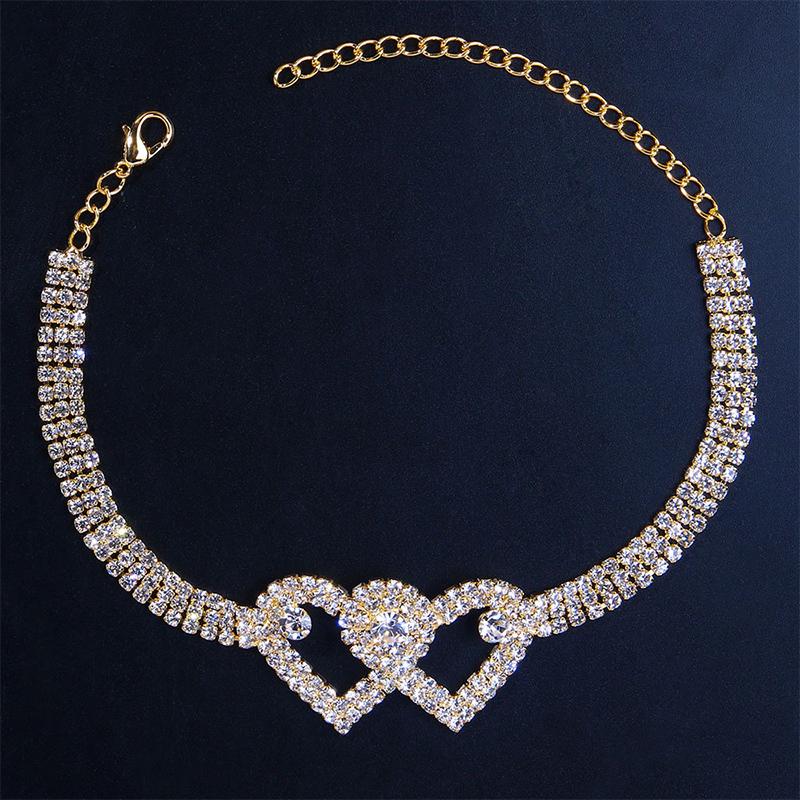Koadclo | Fashion Rhinestone Double Heart Anklet