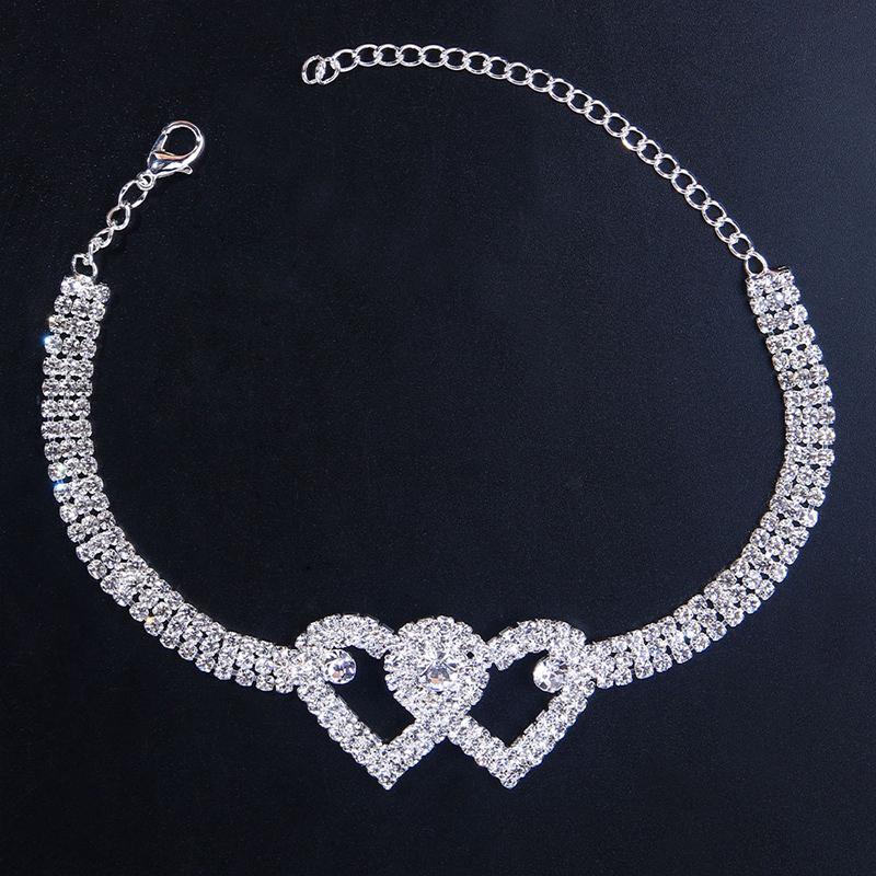 Koadclo | Fashion Rhinestone Double Heart Anklet