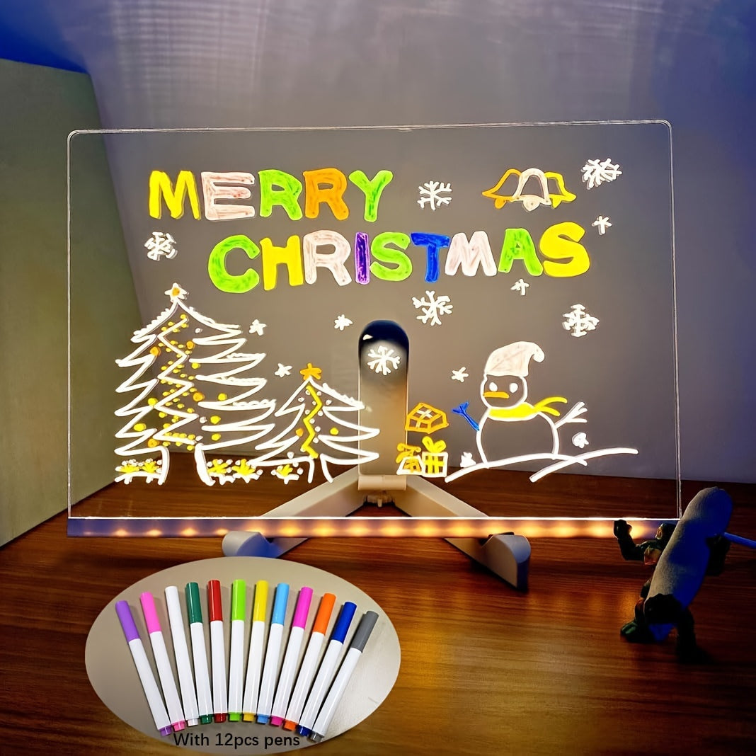 Koadclo | USB LED Noteboard with 12 Colored Pens - Bright Message Board for Office & Home