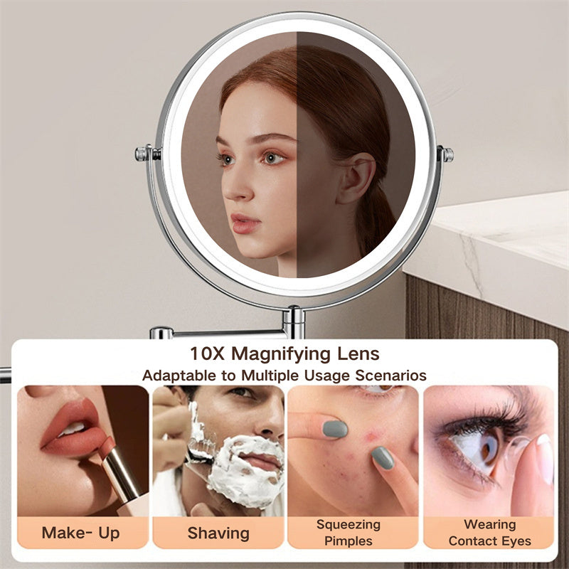 Koadclo | Rechargeable Wall-Mounted Shaving Mirror - 360° Rotation with LED Lighting