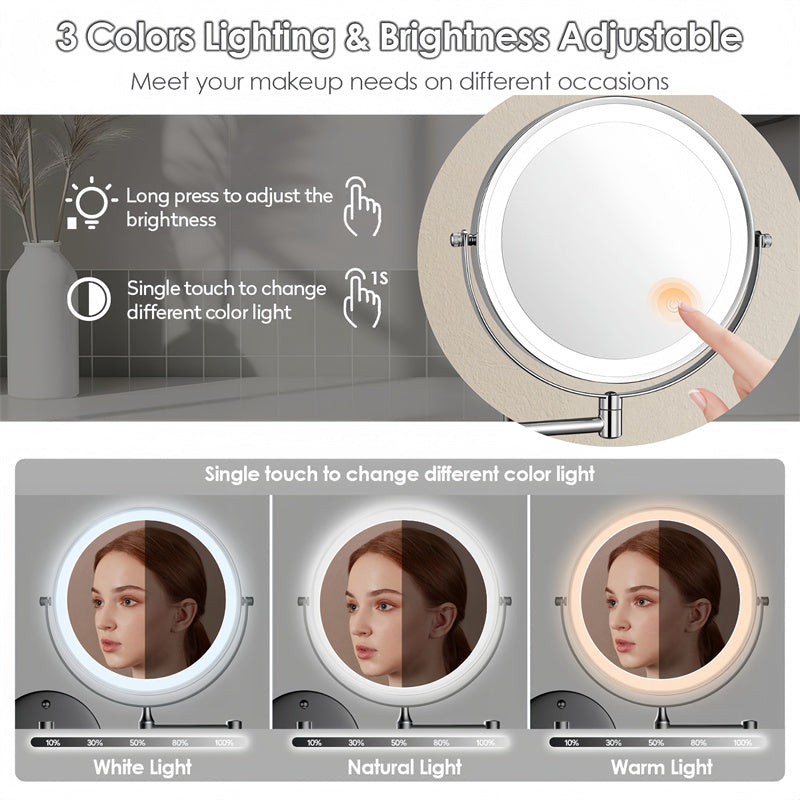 Koadclo | Rechargeable Wall-Mounted Shaving Mirror - 360° Rotation with LED Lighting