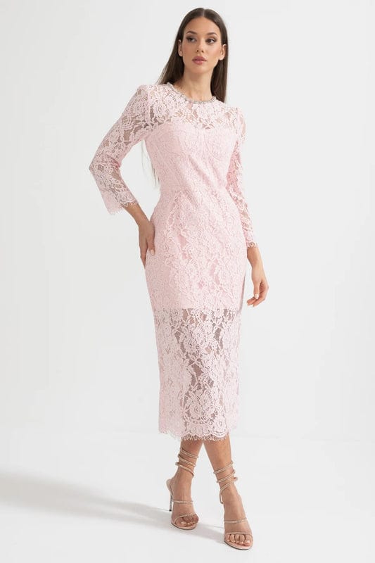 Amarisse | Soft Pink Lace Maxi Dress with Timeless Elegance by Koadclo