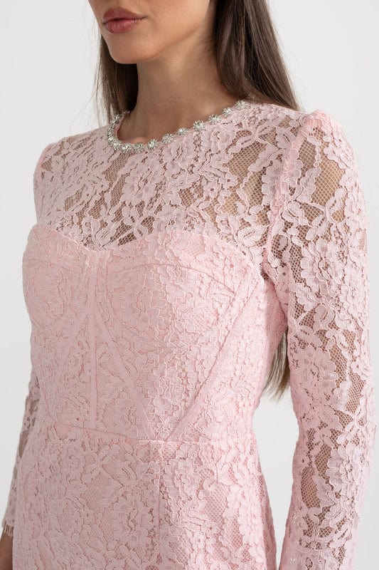 Amarisse | Soft Pink Lace Maxi Dress with Timeless Elegance by Koadclo