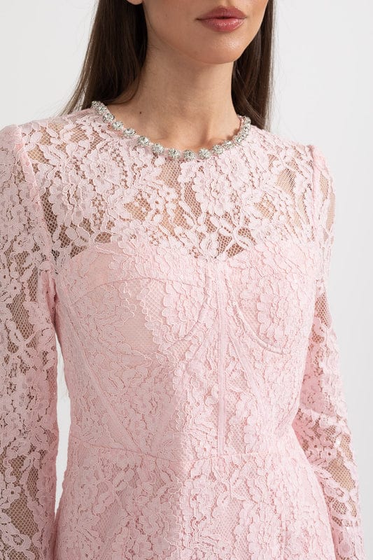 Amarisse | Soft Pink Lace Maxi Dress with Timeless Elegance by Koadclo