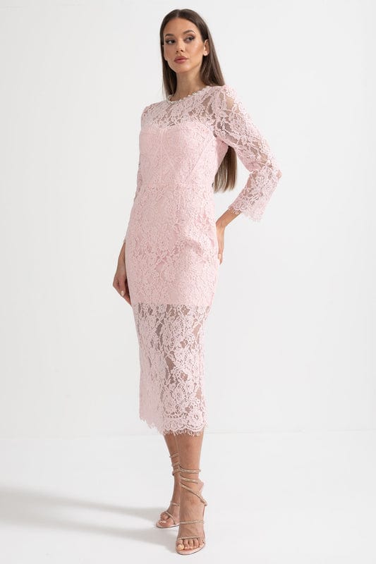 Amarisse | Soft Pink Lace Maxi Dress with Timeless Elegance by Koadclo