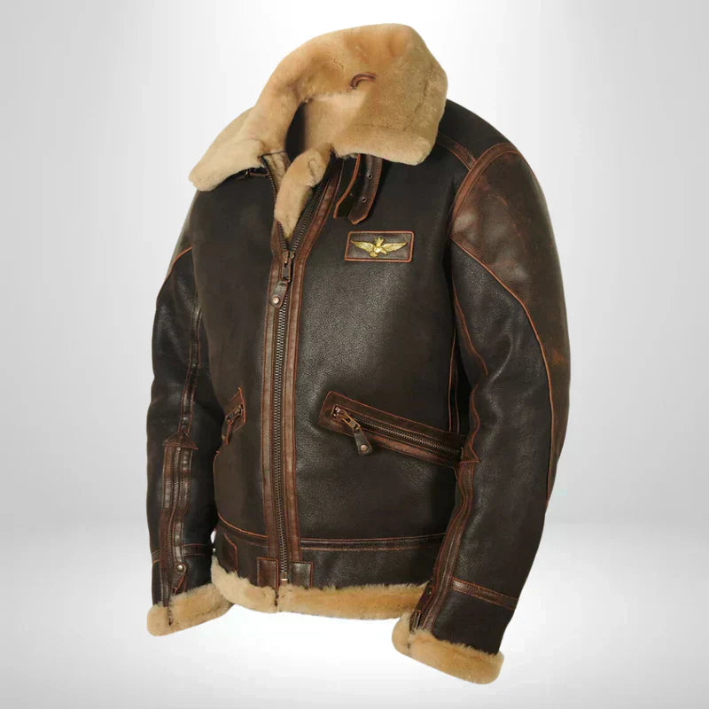 Aurelius | Men’s Leather Aviator Jacket with Shearling Collar