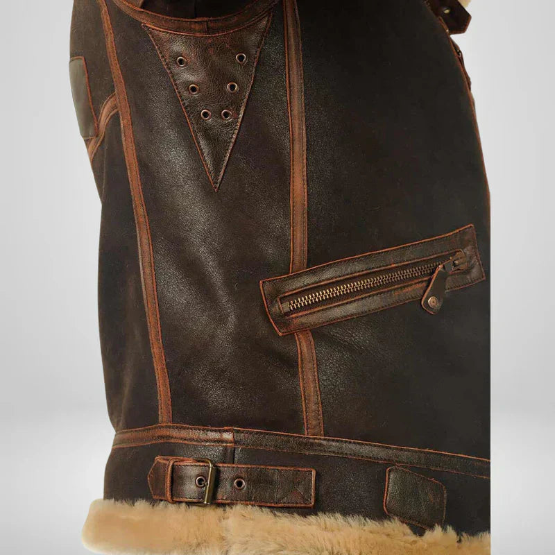 Aurelius | Men’s Leather Aviator Jacket with Shearling Collar