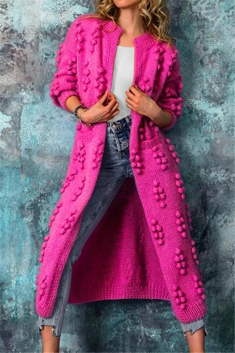 Auria | Women’s Winter Long Knitted Cardigan with Poms